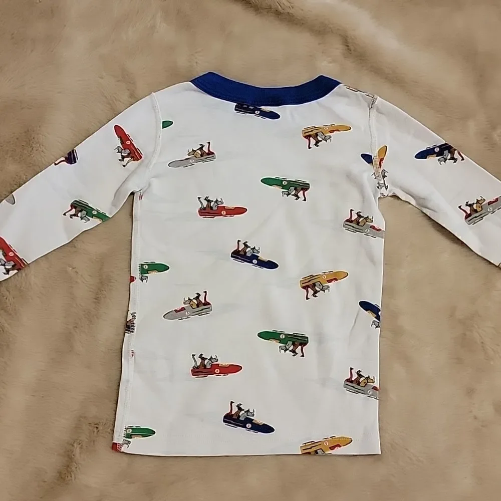HANNA ANDERSSON 2-PIECE WHITE SNOWMOBILE PAJAMAS, SIZE 4 - 100% ORGANIC COTTON